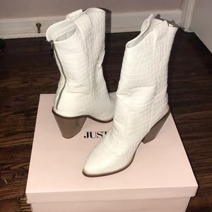 Just Fab White Croc Booties